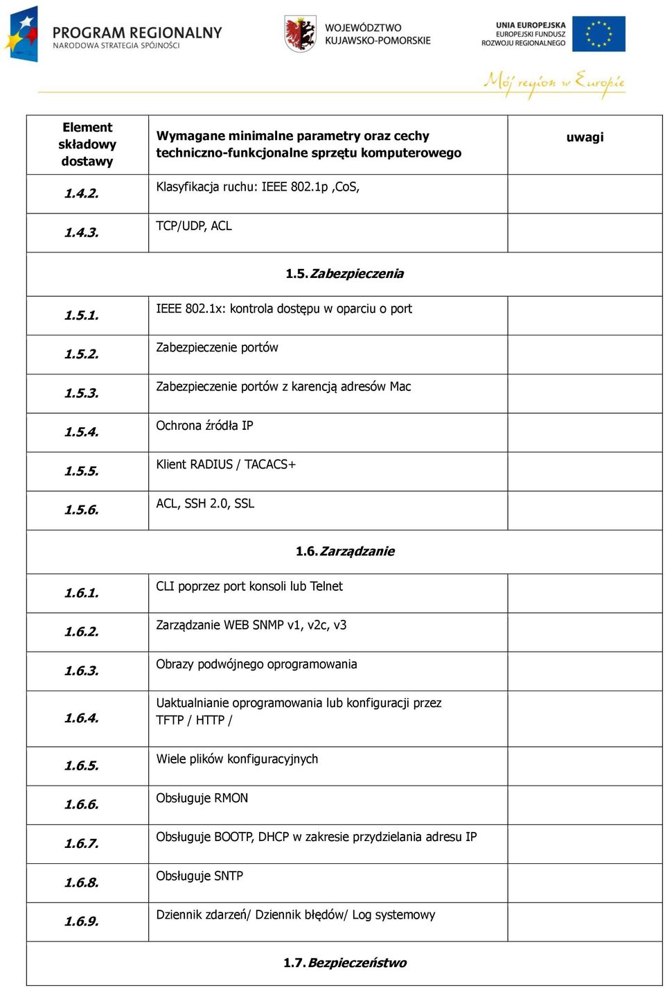 CLI poprzez port konsoli lub Telnet Zarządzanie WEB SNMP v1, v2c, v3 Obrazy podwójnego oprogramowania 1.6.4. Uaktualnianie oprogramowania lub konfiguracji przez TFTP / HTTP / 1.6.5. 1.6.6. 1.6.7. 1.6.8.