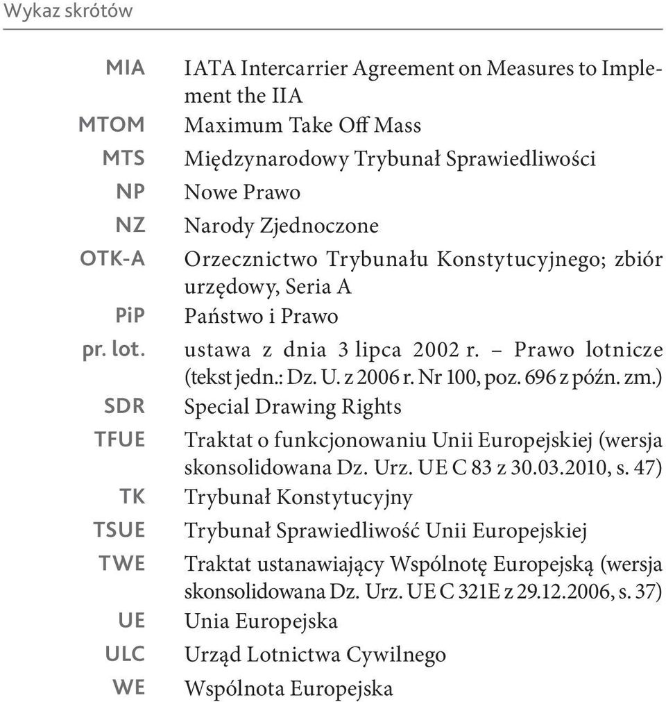 Trybunału Konstytucyjnego; zbiór urzędowy, Seria A Państwo i Prawo ustawa z dnia 3 lipca 2002 r. Prawo lotnicze (tekst jedn.: Dz. U. z 2006 r. Nr 100, poz. 696 z późn. zm.