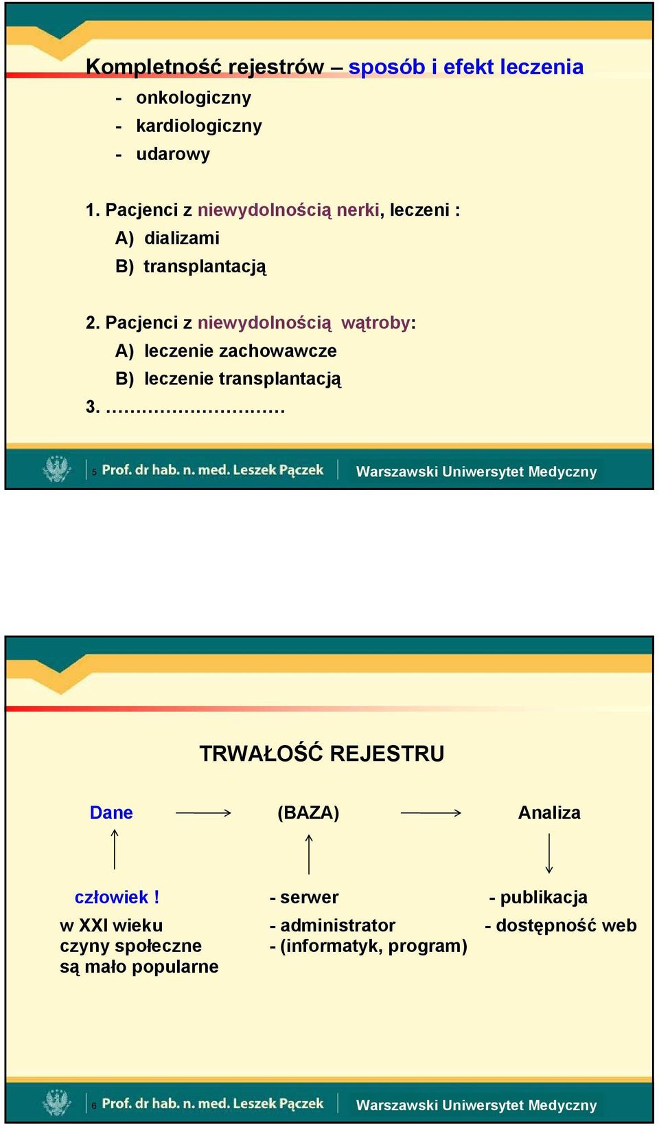 Pacjenci z niewydolnością wątroby: A) leczenie zachowawcze B) leczenie transplantacją 3.