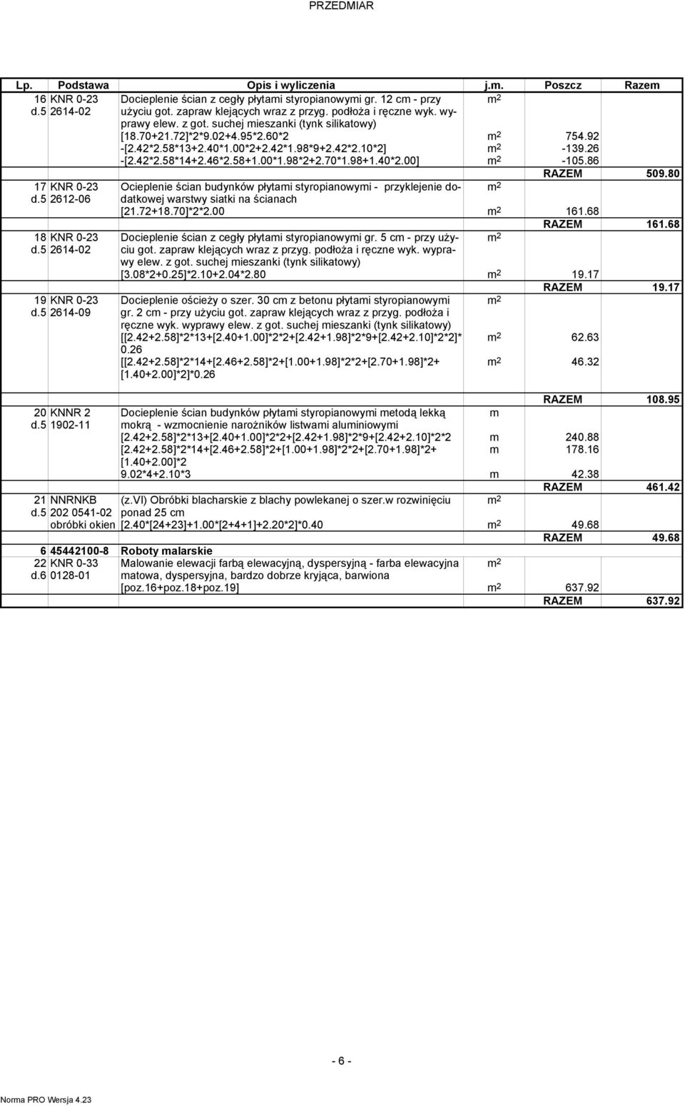 58+1.00*1.98*2+2.70*1.98+1.40*2.00] -105.86 17 KNR 0-23 d.5 2612-06 18 KNR 0-23 d.5 2614-02 19 KNR 0-23 d.5 2614-09 RAZEM 509.