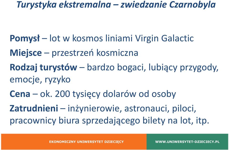 lubiący przygody, emocje, ryzyko Cena ok.