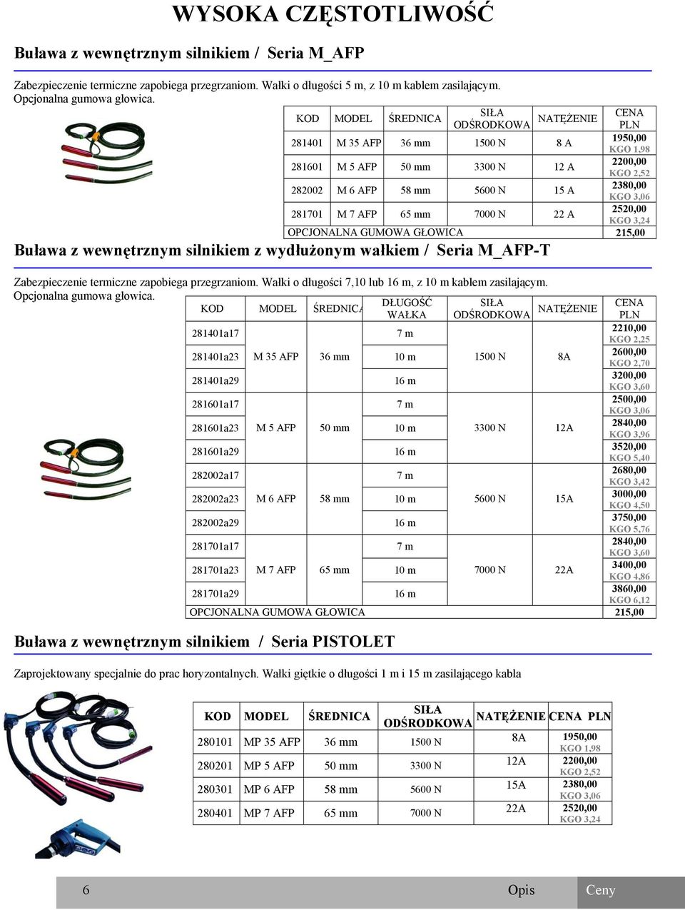 281701 M 7 AFP 65 mm 7000 N 22 A 2520,00 KGO 3,24 OPCJONALNA GUMOWA GŁOWICA 215,00 Buława z wewnętrznym silnikiem z wydłużonym wałkiem / Seria M_AFP-T Zabezpieczenie termiczne zapobiega przegrzaniom.