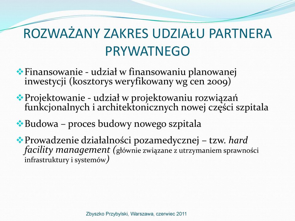 architektonicznych nowej części szpitala Budowa proces budowy nowego szpitala Prowadzenie działalności