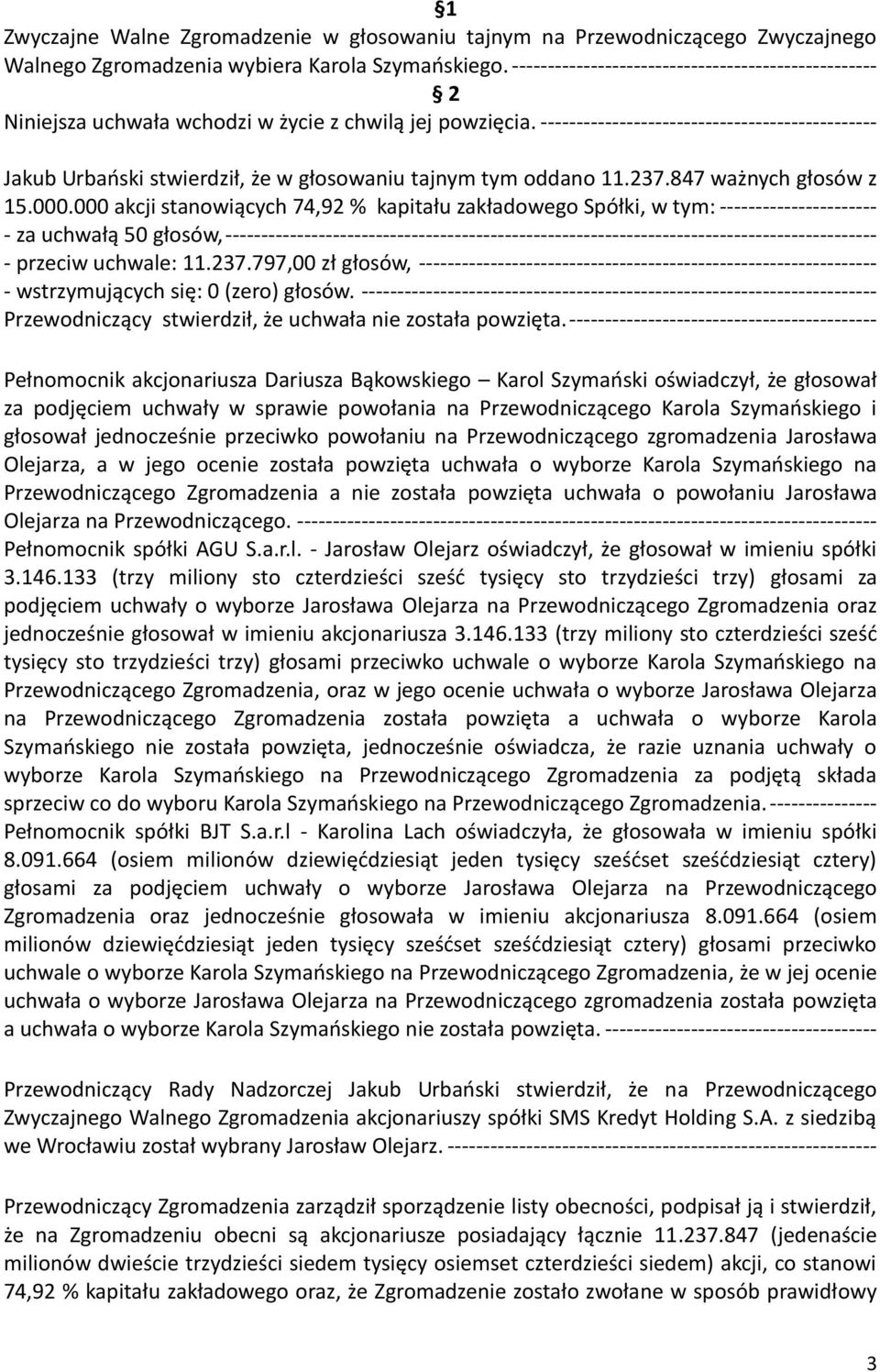 ----------------------------------------------- Jakub Urbański stwierdził, że w głosowaniu tajnym tym oddano 11.237.