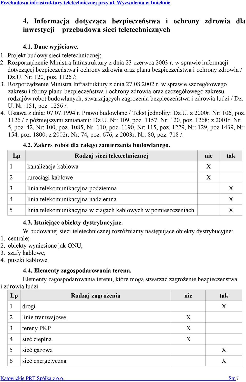 1126 /; 3. Rozporządzenie Ministra Infrastruktury z dnia 27.08.2002 r.