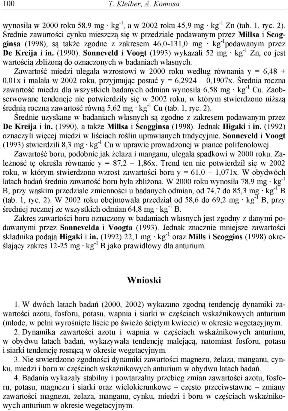 Sonneveld i Voogt (1993) wykazali 52 mg kg -1 Zn, co jest wartością zbliżoną do oznaczonych w badaniach własnych.