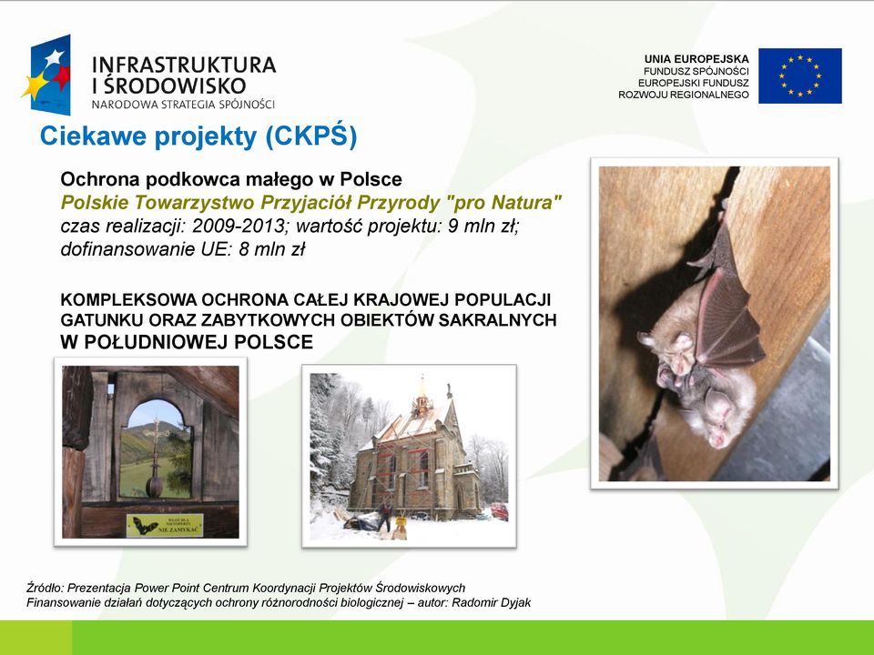 POPULACJI GATUNKU ORAZ ZABYTKOWYCH OBIEKTÓW SAKRALNYCH W POŁUDNIOWEJ POLSCE Źródło: Prezentacja Power Point Centrum