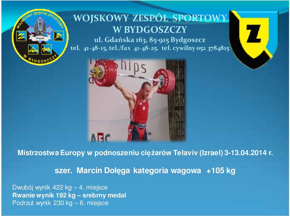 Marcin Dołęga kategoria wagowa +105 kg Dwubój wynik