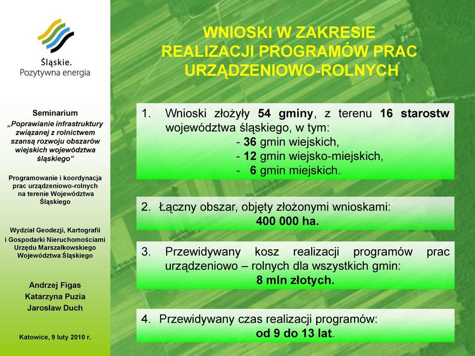 wiejsko-miejskich, - 6 gmin miejskich. 2. Łączny obszar, objęty złożonymi wnioskami: 400 000 ha. 3.