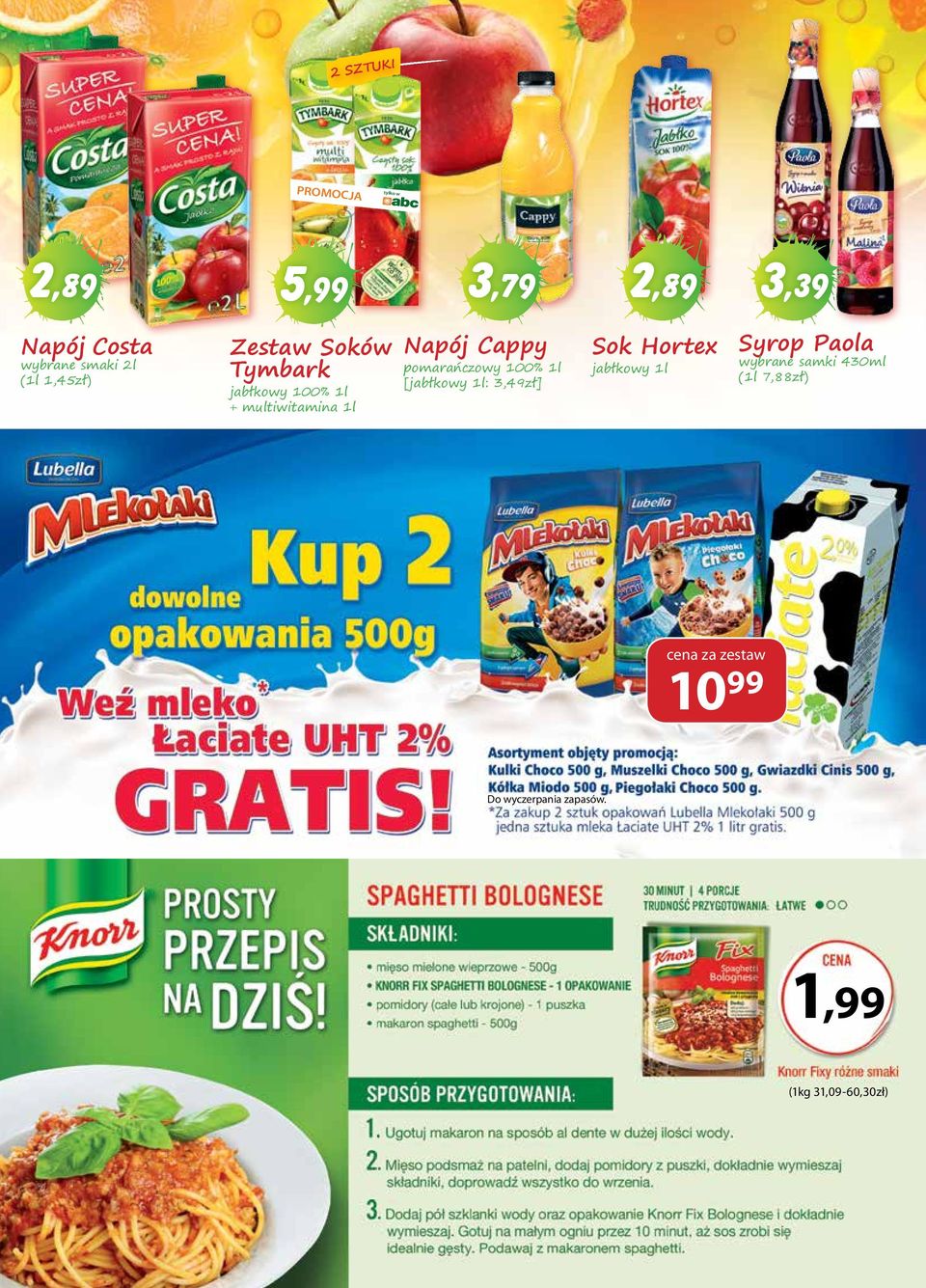 Cappy pomarańczowy 100% 1l [jabłkowy 1l: 3,49zł] Sok Hortex jabłkowy 1l Syrop Paola wybrane