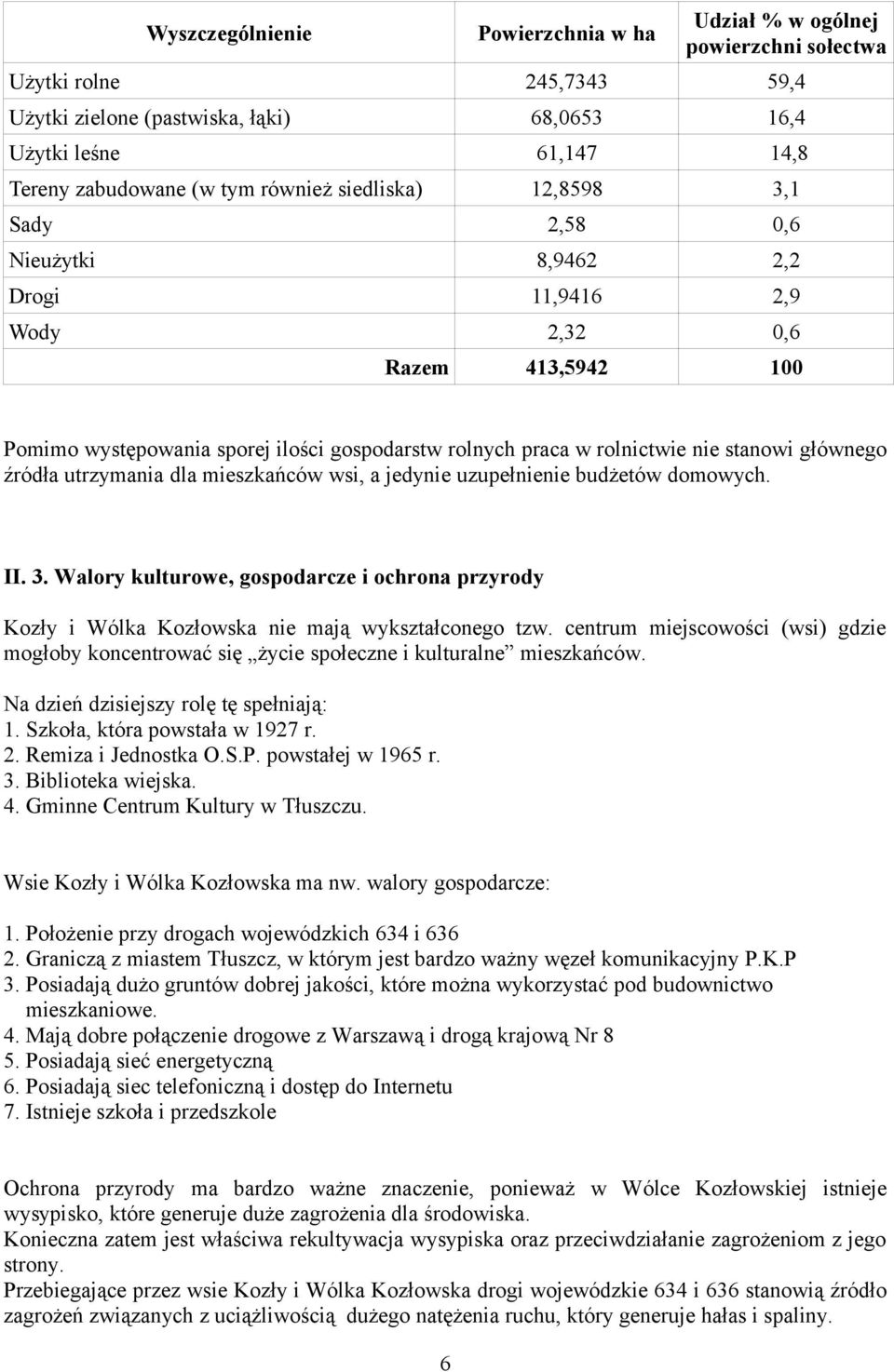 stanowi głównego źródła utrzymania dla mieszkańców wsi, a jedynie uzupełnienie budżetów domowych. II. 3.