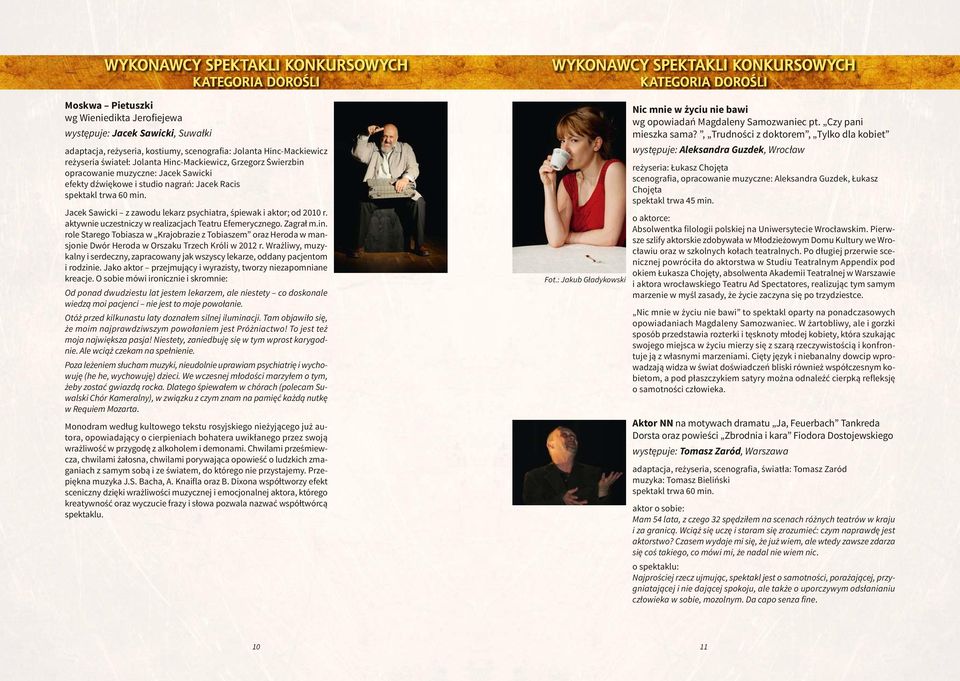 Jacek Sawicki z zawodu lekarz psychiatra, śpiewak i aktor; od 2010 r. aktywnie uczestniczy w realizacjach Teatru Efemerycznego. Zagrał m.in.