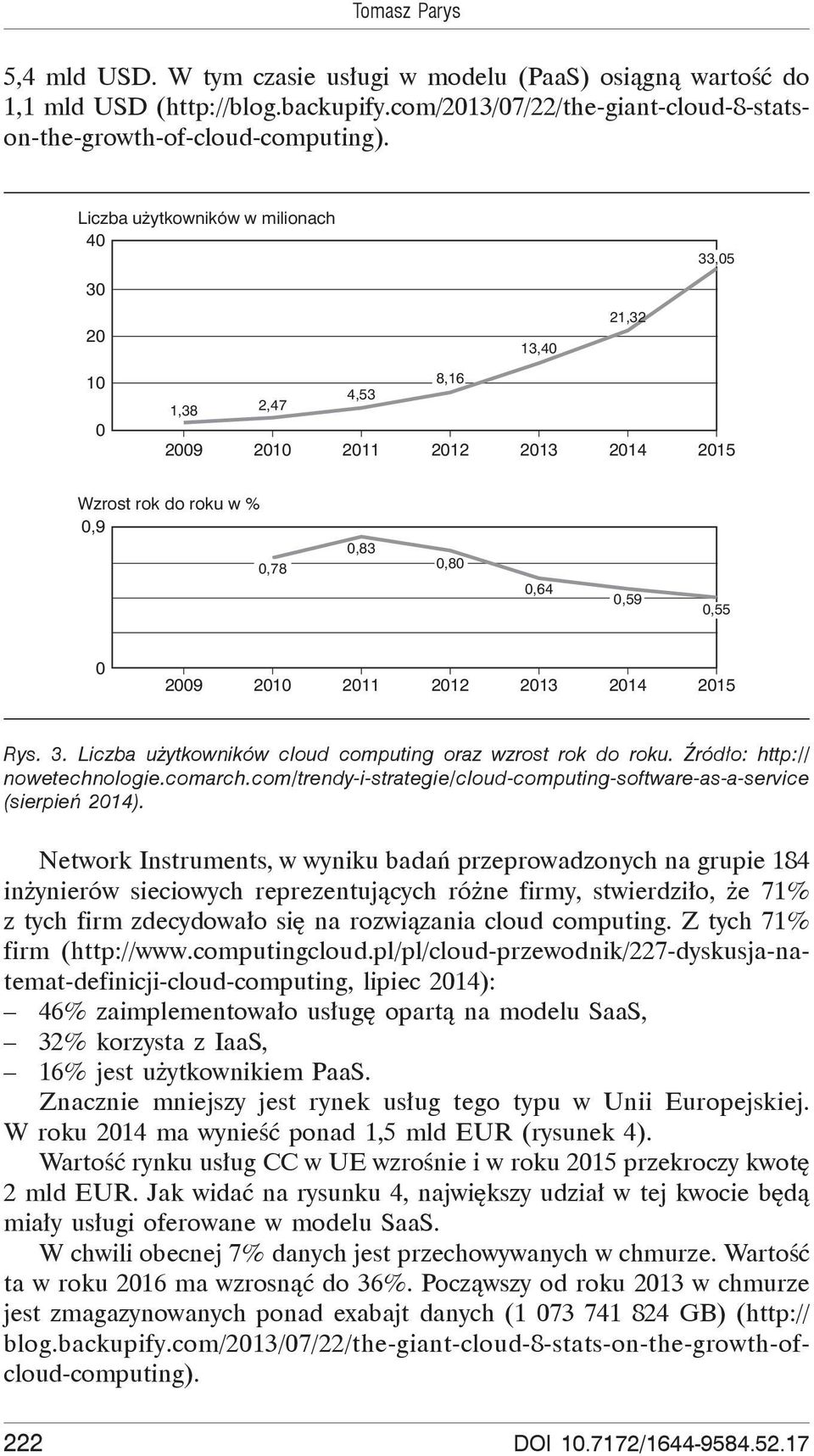 2013 2014 2015 Rys. 3. Liczba u ytkowników cloud computing oraz wzrost rok do roku. ród o: http:// nowetechnologie.comarch.com/trendy-i-strategie/cloud-computing-software-as-a-service (sierpie 2014).