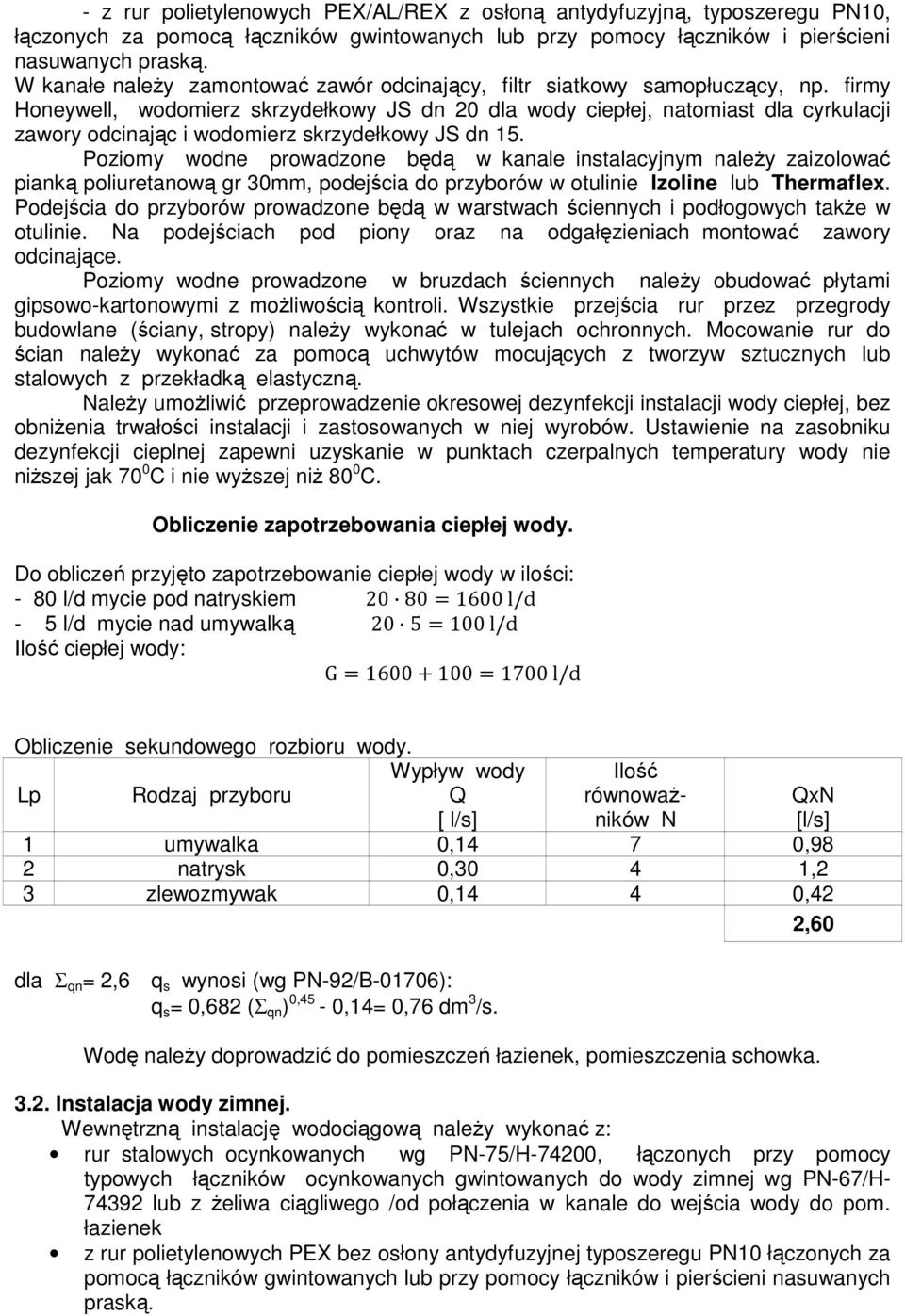 firmy Honeywell, wodomierz skrzydełkowy JS dn 20 dla wody ciepłej, natomiast dla cyrkulacji zawory odcinając i wodomierz skrzydełkowy JS dn 15.