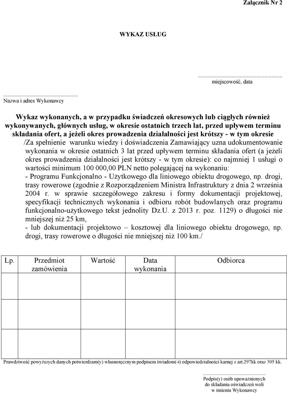 ofert, a jeżeli okres prowadzenia działalności jest krótszy - w tym okresie /Za spełnienie warunku wiedzy i doświadczenia Zamawiający uzna udokumentowanie wykonania w okresie ostatnich 3 lat przed