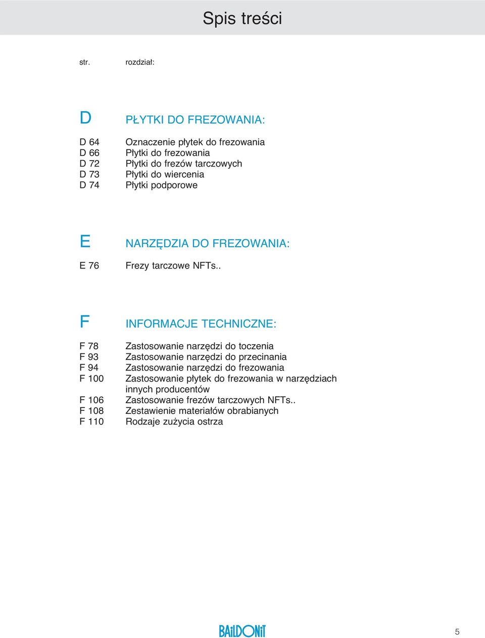 ytki do wiercenia P ytki podporowe E E 76 NARZ DZIA DO FREZOWANIA: Frezy tarczowe NFTs.