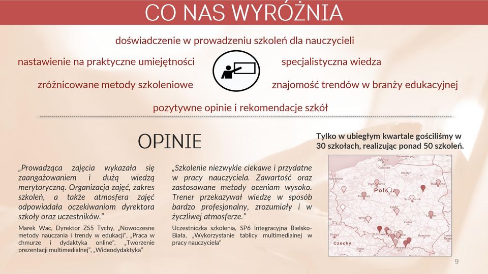 Organizacja zajęć, zakres szkoleń, a także atmosfera zajęć odpowiadała oczekiwaniom dyrektora szkoły oraz uczestników. Szkolenie niezwykle ciekawe i przydatne w pracy nauczyciela.