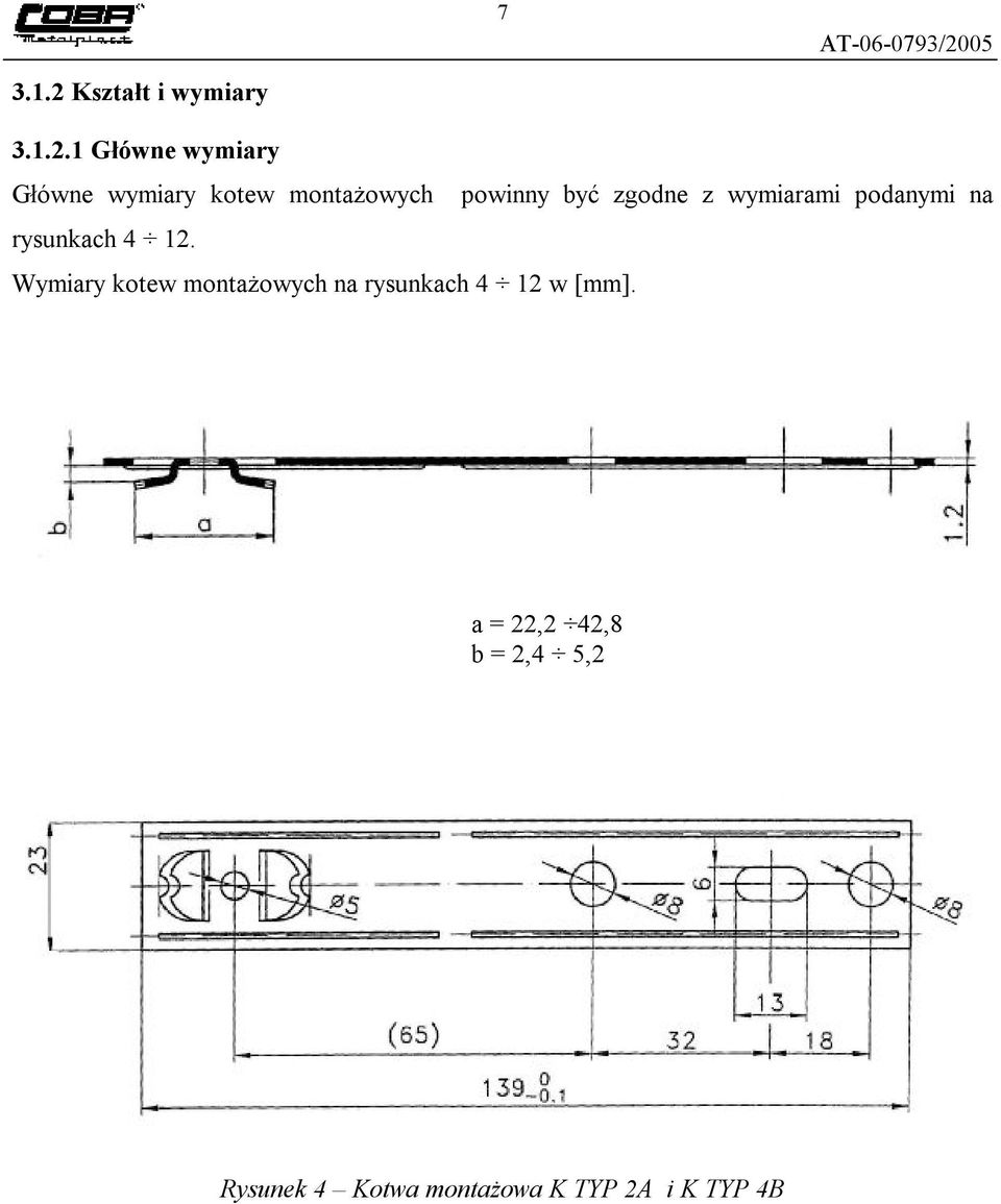 1 Główne wymiary Główne wymiary kotew montażowych powinny być