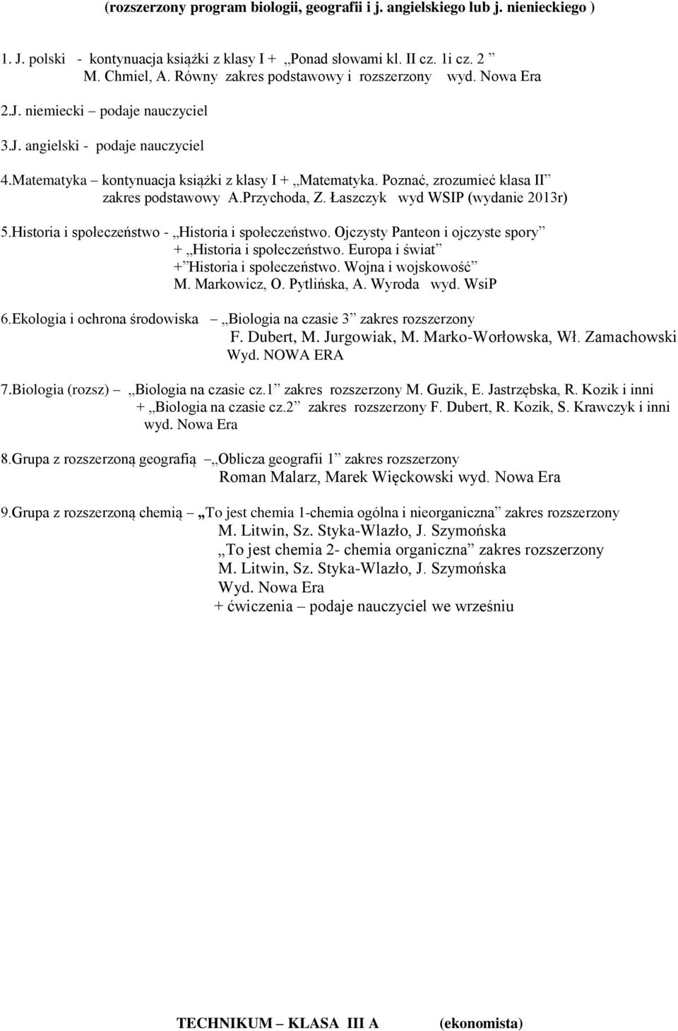 Przychoda, Z. Łaszczyk wyd WSIP (wydanie 2013r) 5.Historia i społeczeństwo - Historia i społeczeństwo. Ojczysty Panteon i ojczyste spory + Historia i społeczeństwo.