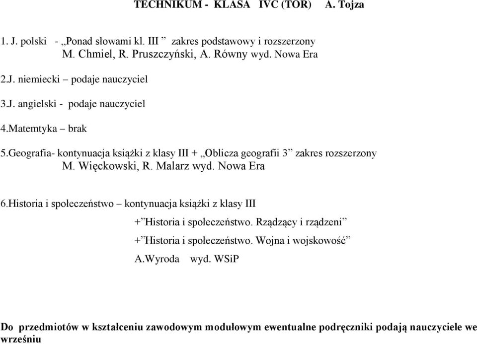 Więckowski, R. Malarz wyd. Nowa Era 6.Historia i społeczeństwo kontynuacja książki z klasy III + Historia i społeczeństwo.