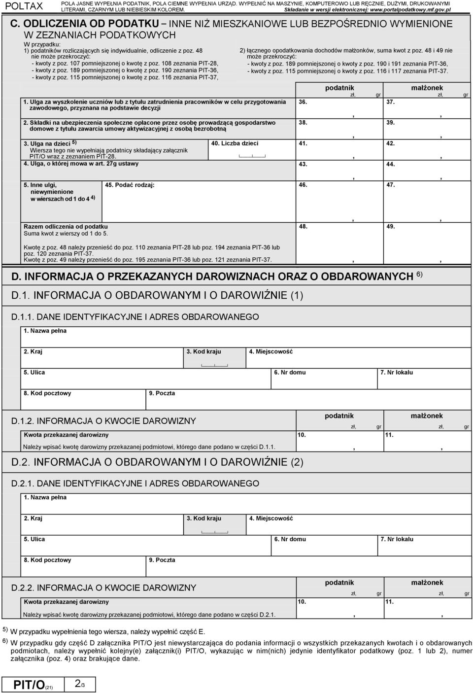 ODLICZENIA OD PODATKU _ INNE NIŻ MIESZKANIOWE LUB BEZPOŚREDNIO WYMIENIONE W ZEZNANIACH PODATKOWYCH W przypadku: 1) podatników rozliczających się indywidualnie odliczenie z poz.