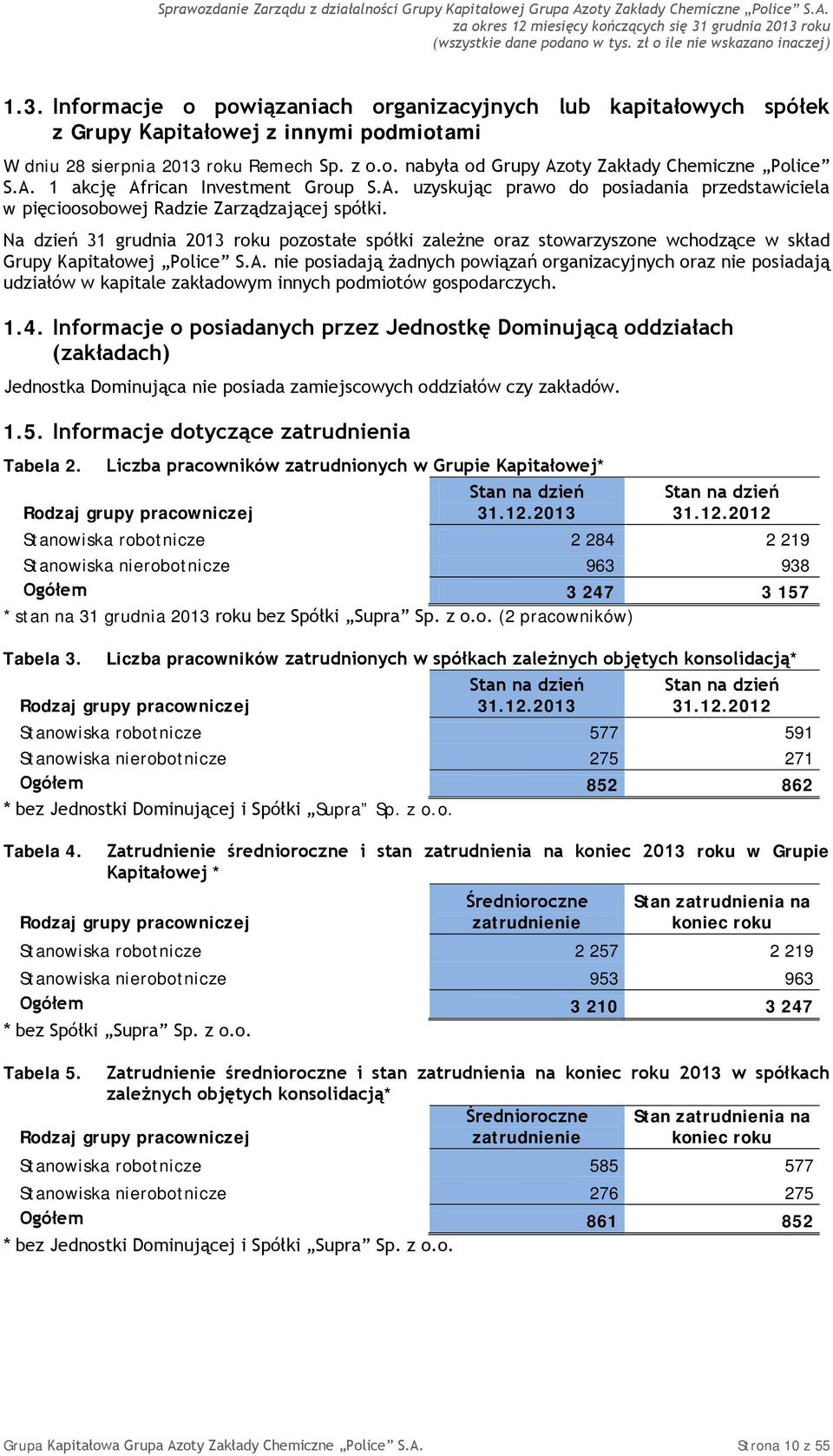 Na dzień 31 grudnia 2013 roku pozostałe spółki zależne oraz stowarzyszone wchodzące w skład Grupy Kapitałowej Police S.A.