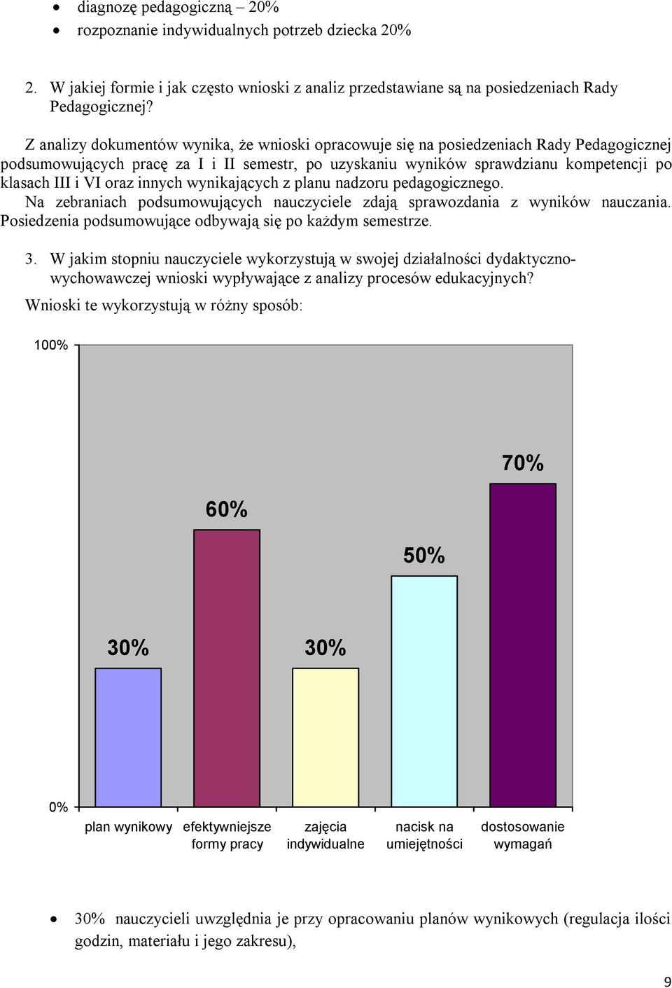 oraz innych wynikających z planu nadzoru pedagogicznego. Na zebraniach podsumowujących nauczyciele zdają sprawozdania z wyników nauczania. Posiedzenia podsumowujące odbywają się po każdym semestrze.