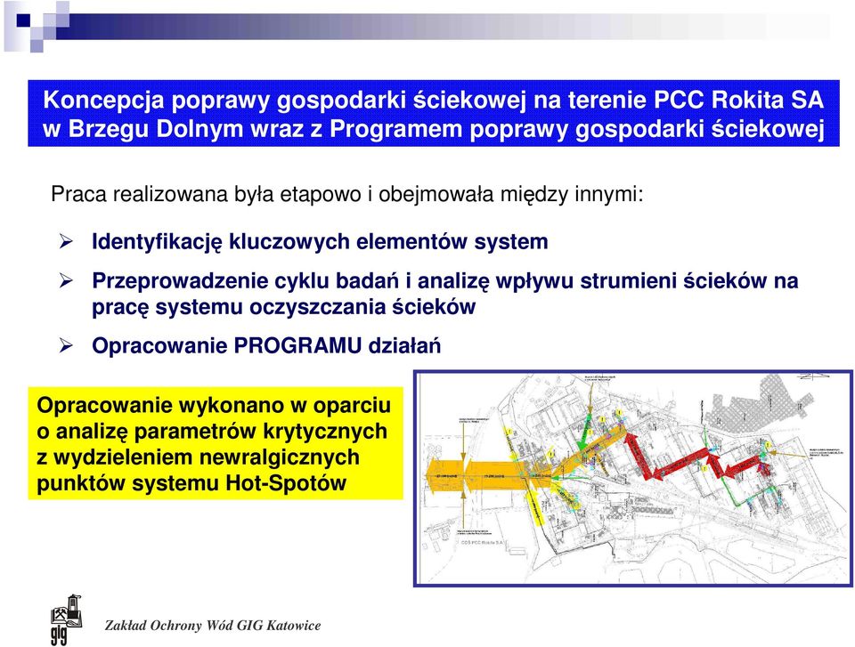 Przeprowadzenie cyklu badań i analizę wpływu strumieni ścieków na pracę systemu oczyszczania ścieków Opracowanie