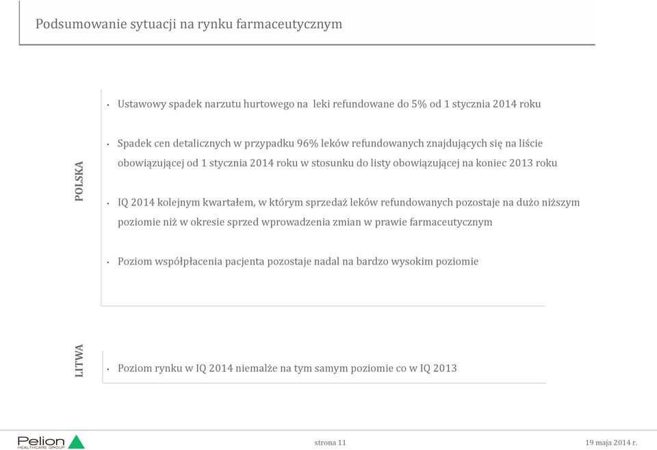 2013 roku IQ 2014 kolejnym kwartałem, w którym sprzedaż leków refundowanych pozostaje na dużo niższym poziomie niż w okresie sprzed wprowadzenia zmian w prawie