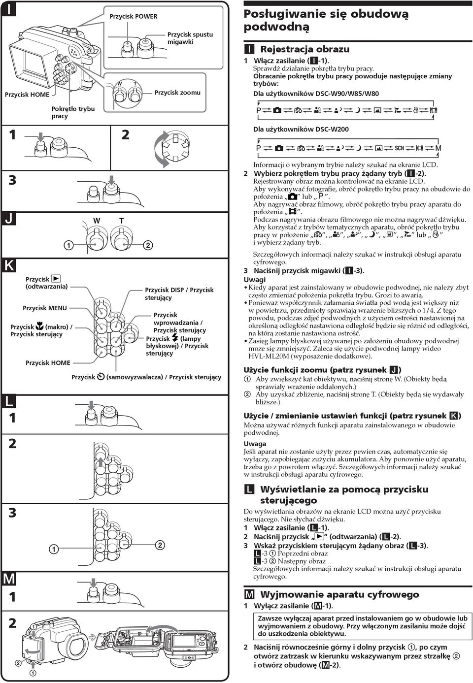 HOME DISP / sterujący wprowadzania / sterujący (lampy błyskowej) / sterujący (samowyzwalacza) / sterujący Informacji o wybranym trybie należy szukać na ekranie LCD.