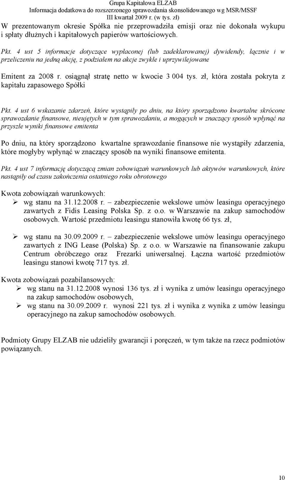 osiągnął stratę netto w kwocie 3 004 tys. zł, która została pokryta z kapitału zapasowego Spółki Pkt.