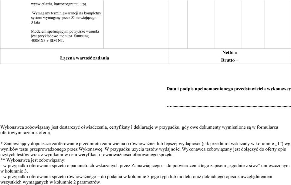 Łączna wartość zadania Netto = Brutto = Data i podpis upełnomocnionego przedstawiciela wykonawcy.