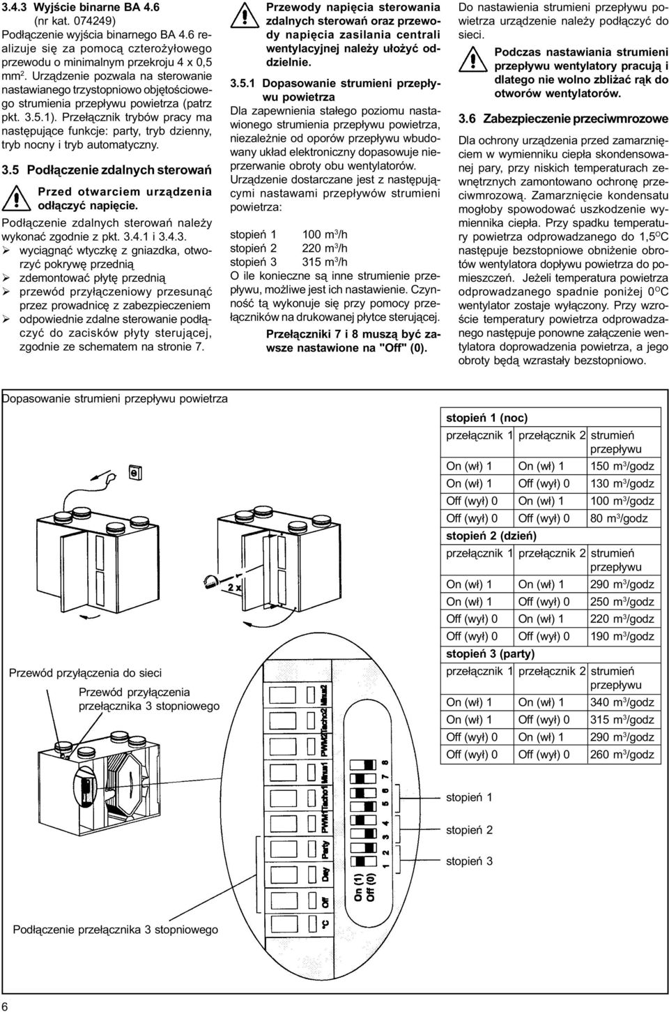 Prze³¹cznik trybów pracy ma nastêpuj¹ce funkcje: party, tryb dzienny, tryb nocny i tryb automatyczny. 3.5 Pod³¹czenie zdalnych sterowañ Przed otwarciem urz¹dzenia od³¹czyæ napiêcie.