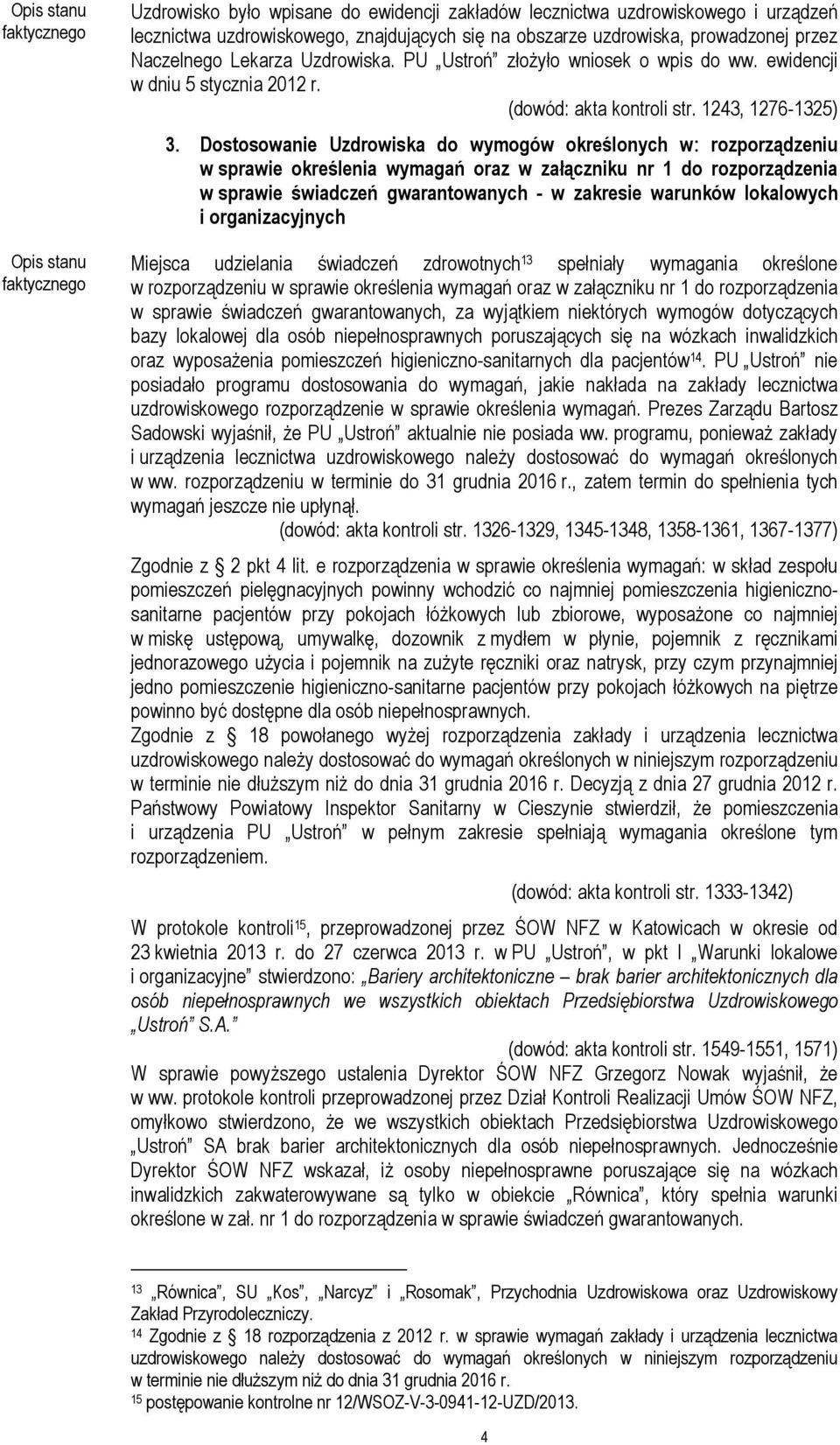 Dostosowanie Uzdrowiska do wymogów określonych w: rozporządzeniu w sprawie określenia wymagań oraz w załączniku nr 1 do rozporządzenia w sprawie świadczeń gwarantowanych - w zakresie warunków