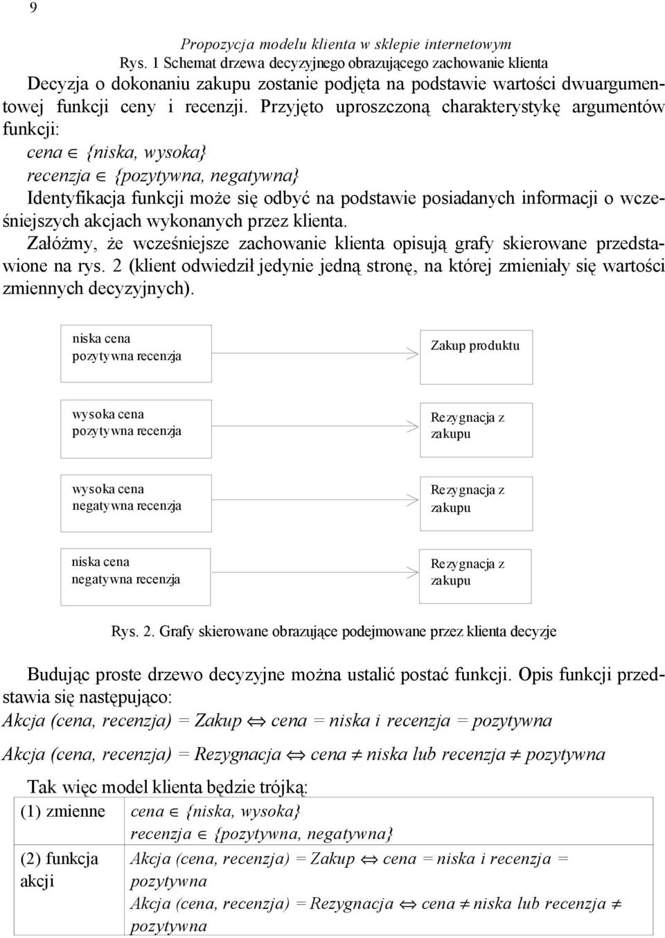 Przyjęto uproszczoną charakterystykę argumentów funkcji: cena {niska, wysoka} recenzja {pozytywna, negatywna} Identyfikacja funkcji może się odbyć na podstawie posiadanych informacji o wcześniejszych