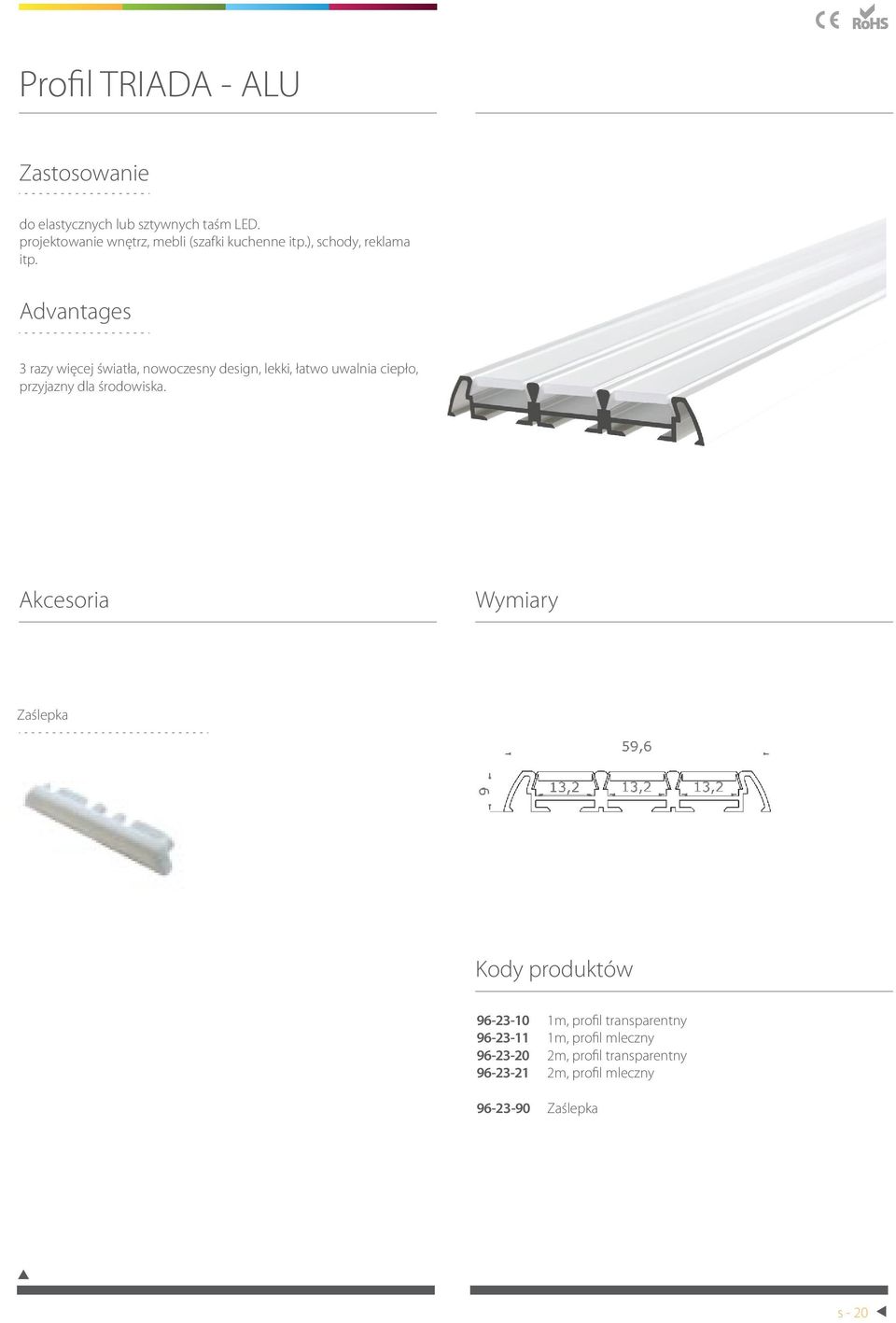 Advantages 3 razy więcej światła, nowoczesny design, lekki, łatwo uwalnia ciepło, przyjazny dla środowiska.