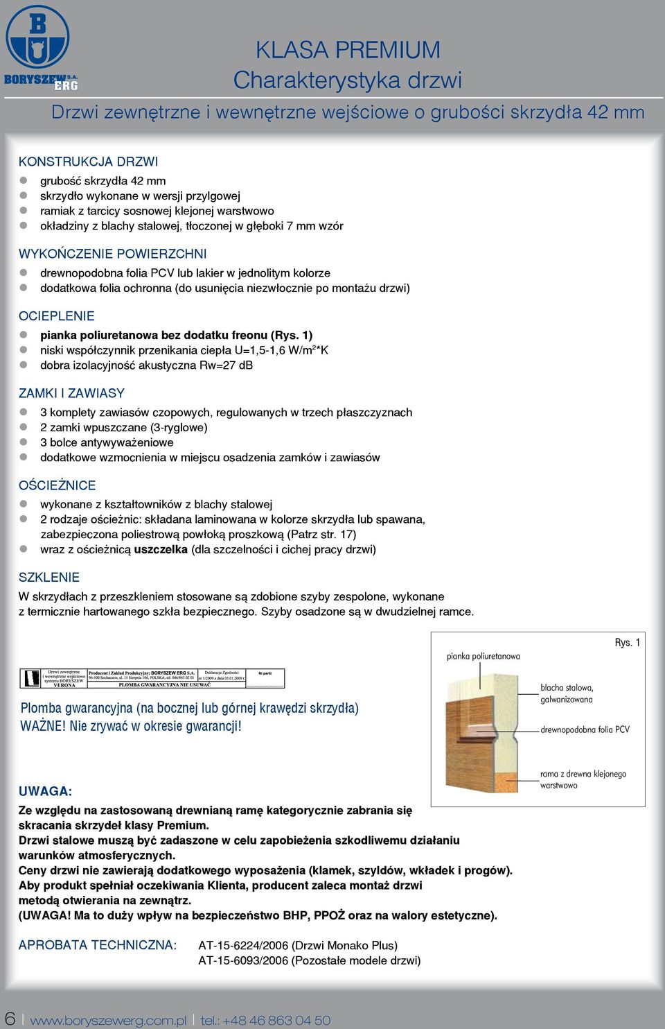 usuniêcia niezw³ocznie po monta u drzwi) Ocieplenie pianka poliuretanowa bez dodatku freonu (Rys.