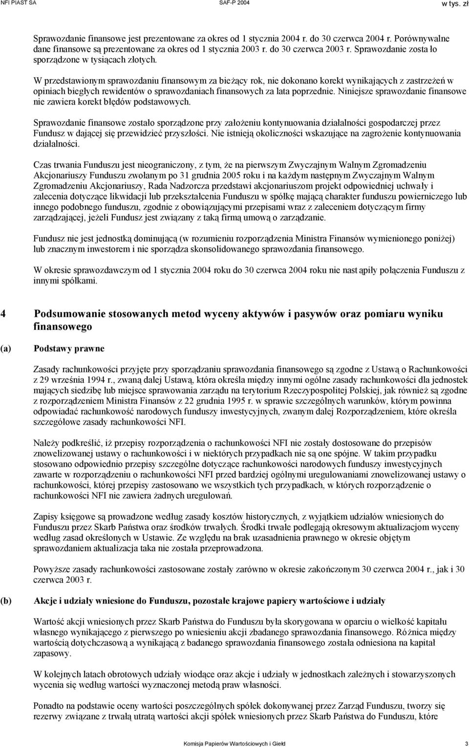 W przedstawionym sprawozdaniu finansowym za bieżący rok, nie dokonano korekt wynikających z zastrzeżeń w opiniach biegłych rewidentów o sprawozdaniach finansowych za lata poprzednie.