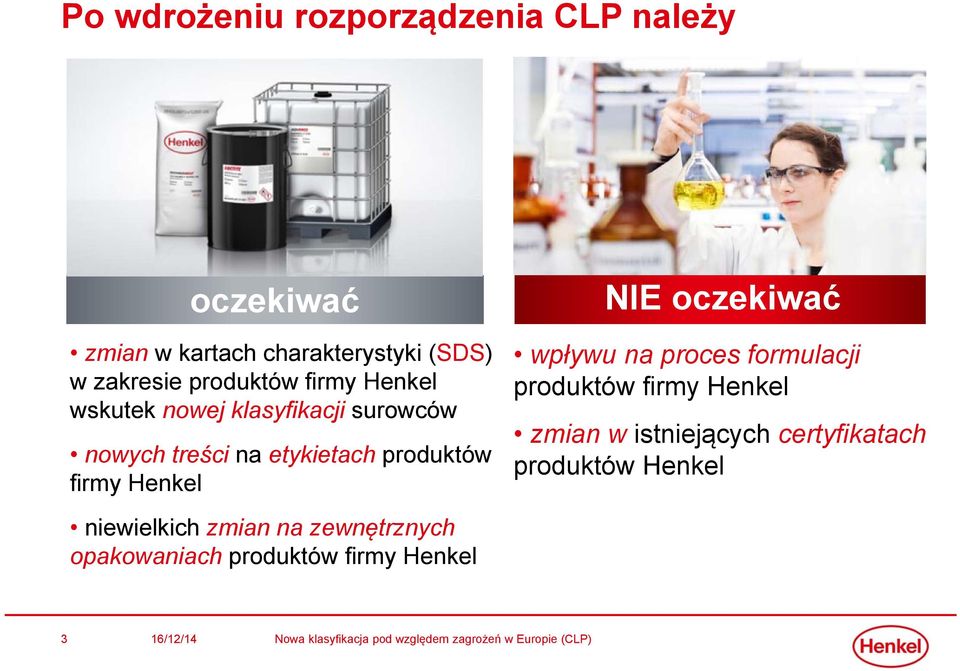 firmy Henkel NIE oczekiwać wpływu na proces formulacji produktów firmy Henkel zmian w istniejących