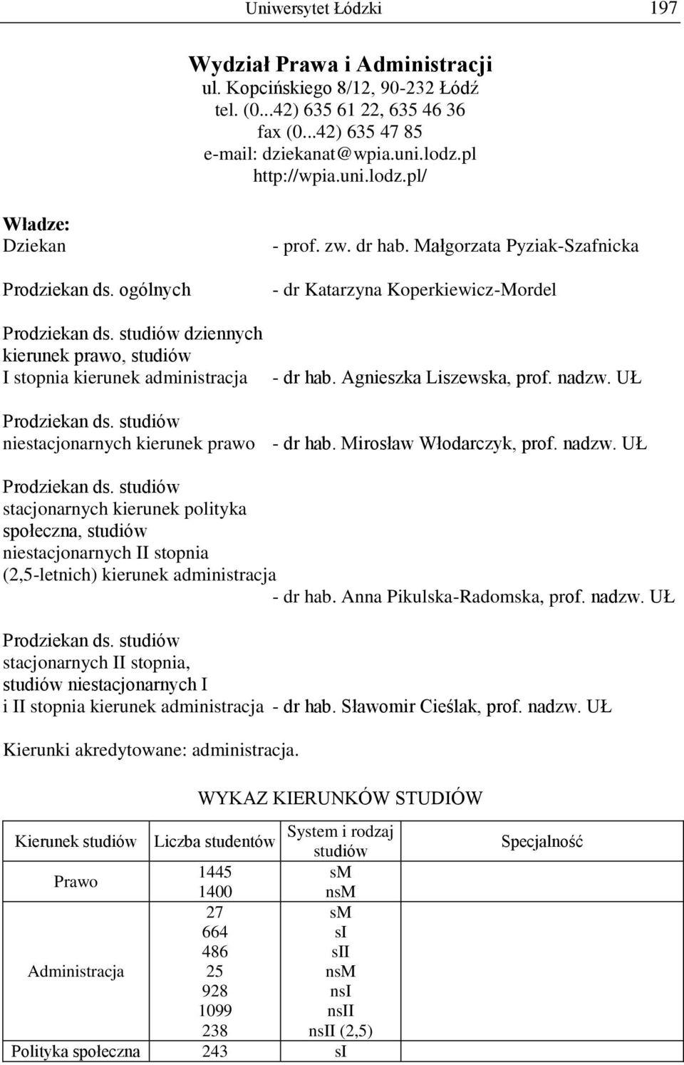 Małgorzata Pyziak-Szafnicka - dr Katarzyna Koperkiewicz-Mordel - dr hab. Agnieszka Liszewska, prof. nadzw. UŁ Prodziekan ds.