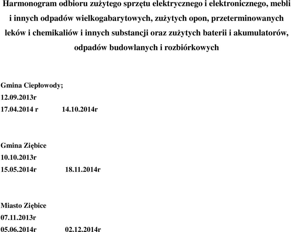 zużytych baterii i akumulatorów, odpadów budowlanych i rozbiórkowych Gmina Ciepłowody; 12.09.2013r 17.