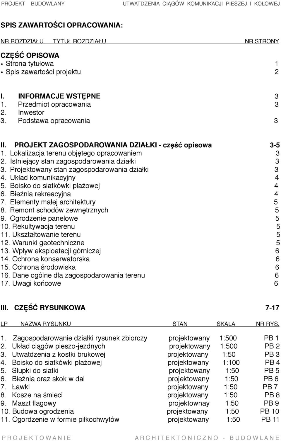 Projektowany stan zagospodarowania działki 3 4. Układ komunikacyjny 4 5. Boisko do siatkówki plażowej 4 6. Bieżnia rekreacyjna 4 7. Elementy małej architektury 5 8. Remont schodów zewnętrznych 5 9.