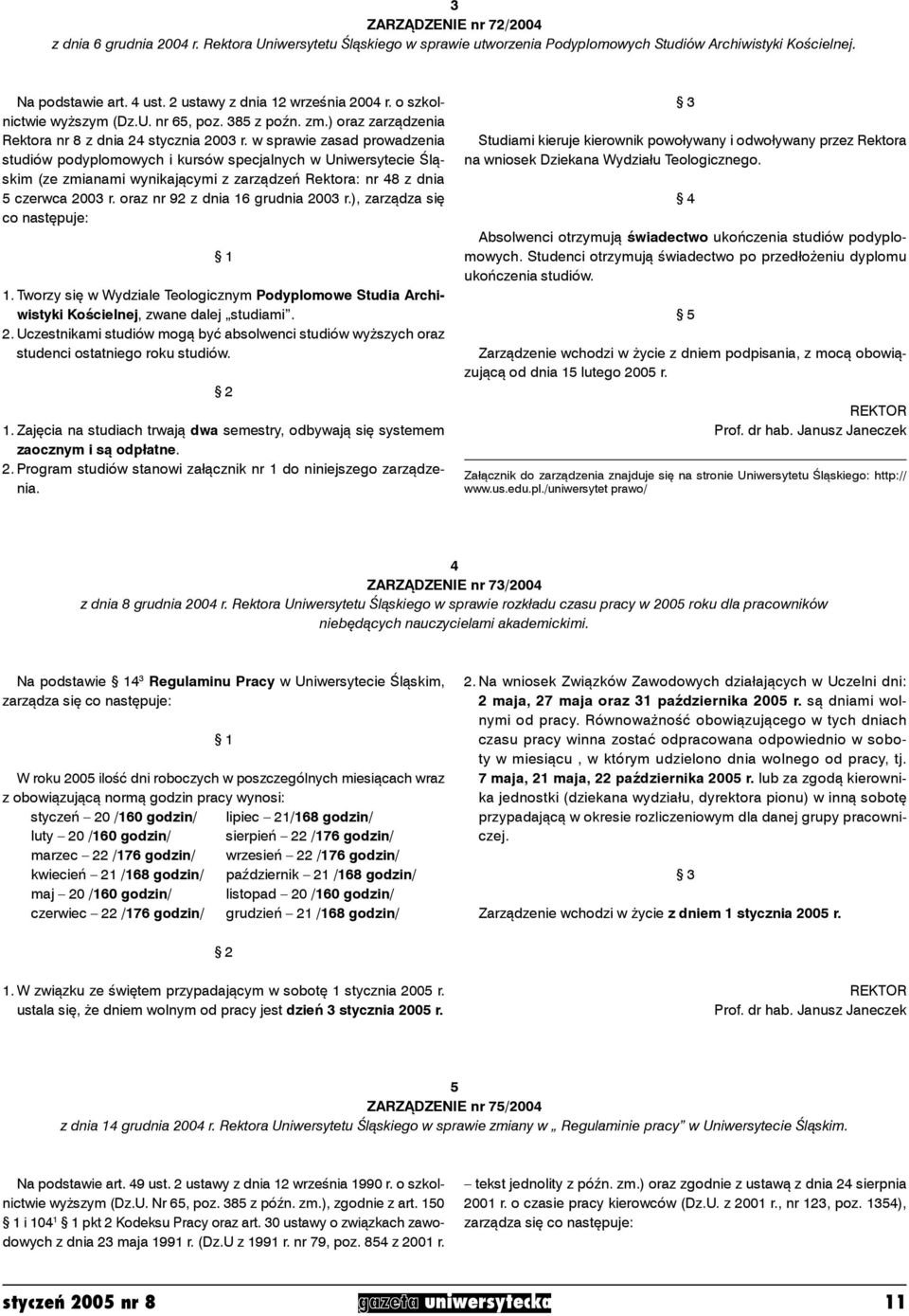 w sprawie zasad prowadzenia studiów podyplomowych i kursów specjalnych w Uniwersytecie Śląskim (ze zmianami wynikającymi z zarządzeń Rektora: nr 48 z dnia 5 czerwca 2003 r.