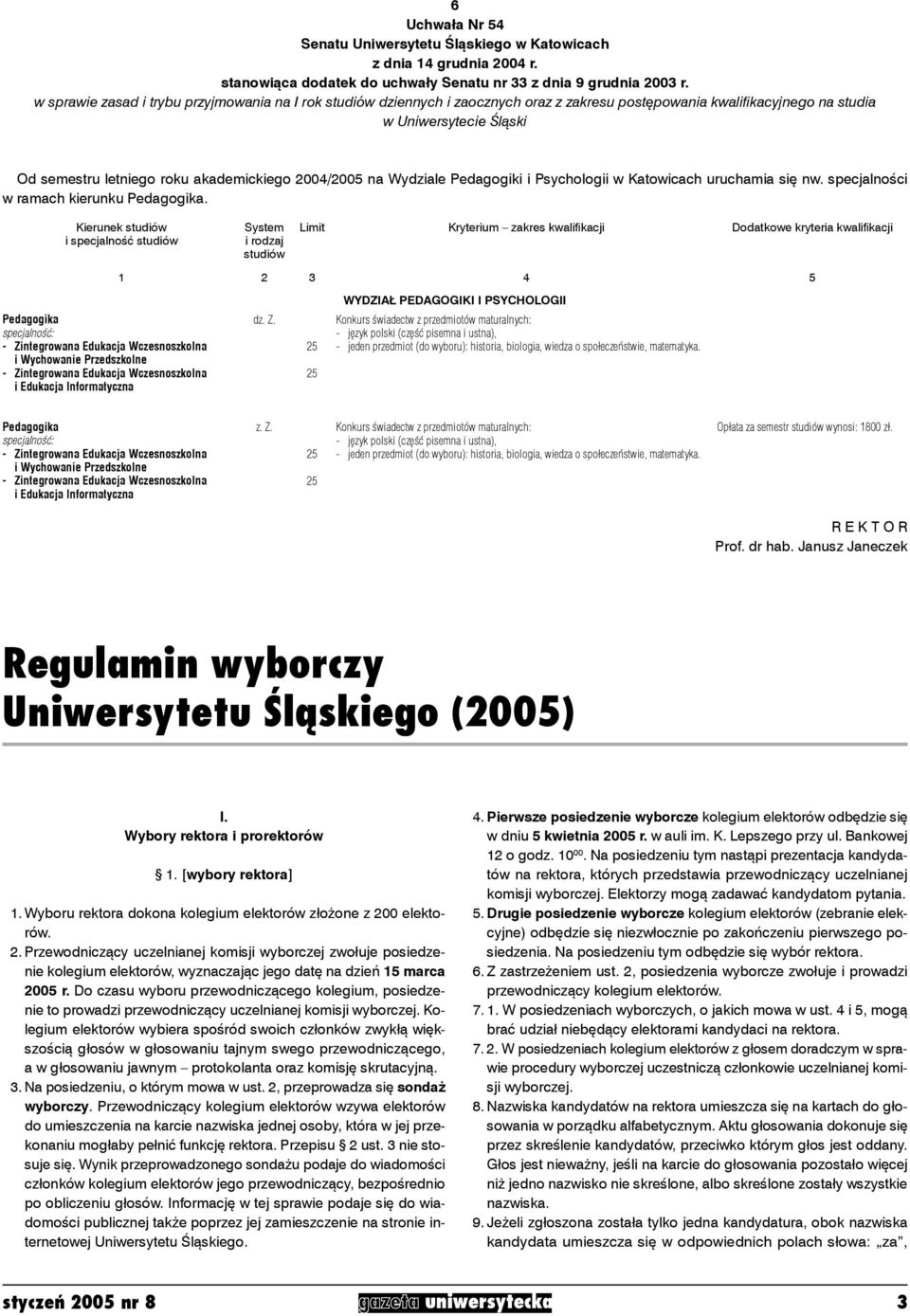 2004/2005 na Wydziale Pedagogiki i Psychologii w Katowicach uruchamia się nw. specjalności w ramach kierunku Pedagogika.