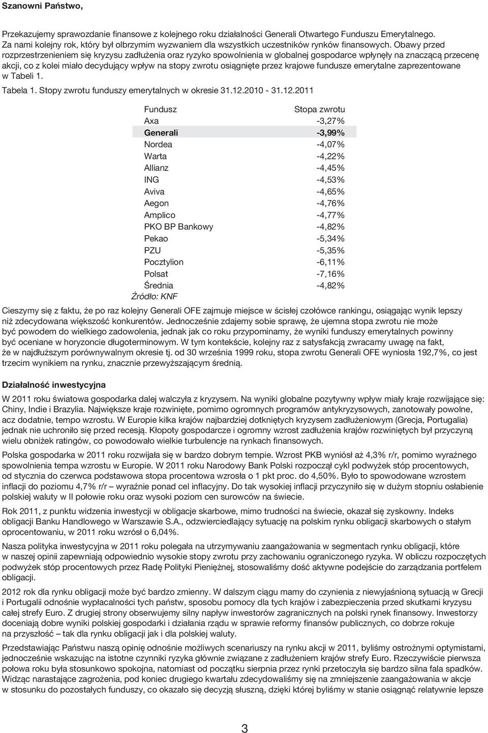 Obawy przed rozprzestrzenieniem się kryzysu zadłużenia oraz ryzyko spowolnienia w globalnej gospodarce wpłynęły na znaczącą przecenę akcji, co z kolei miało decydujący wpływ na stopy zwrotu