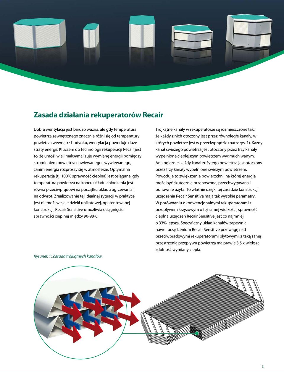 Kluczem do technologii rekuperacji Recair jest to, że umożliwia i maksymalizuje wymianę energii pomiędzy strumieniem powietrza nawiewanego i wywiewanego, zanim energia rozproszy się w atmosferze.