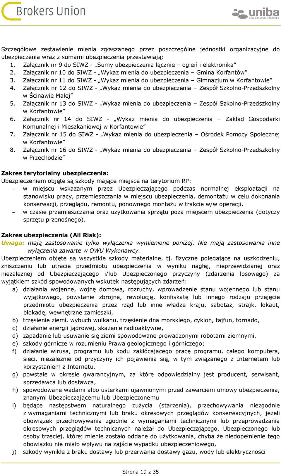 Załącznik nr 12 do SIWZ - Wykaz mienia do Zespół Szkolno-Przedszkolny w Ścinawie Małej 5. Załącznik nr 13 do SIWZ - Wykaz mienia do Zespół Szkolno-Przedszkolny w Korfantowie 6.