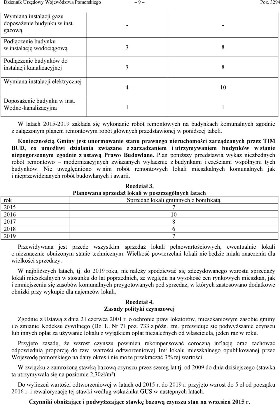 Wodno-kanalizacyjną 1 1 W latach 2015-2019 zakłada się wykonanie robót remontowych na budynkach komunalnych zgodnie z załączonym planem remontowym robót głównych przedstawionej w poniższej tabeli.