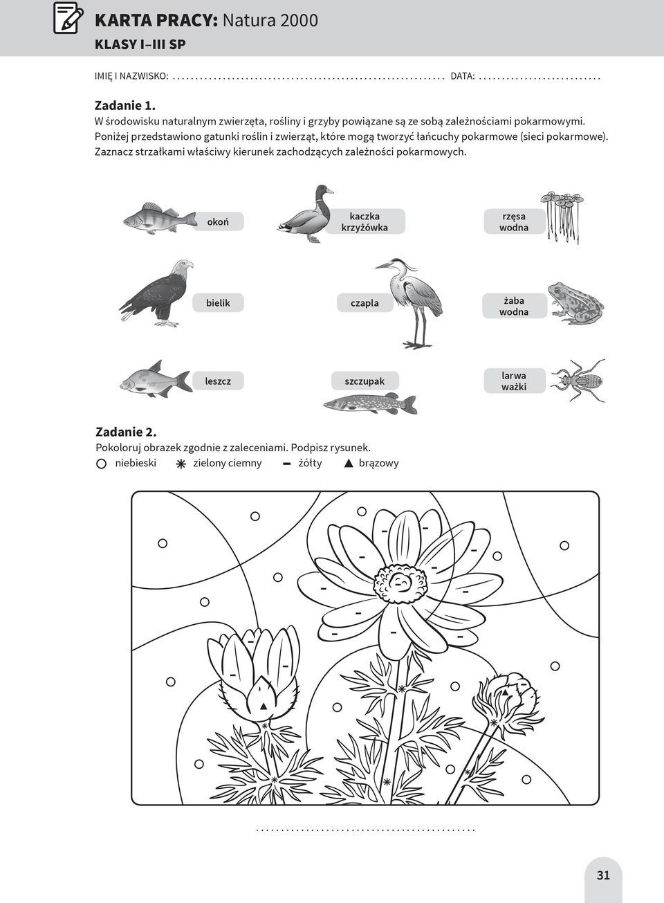 Poniżej przedstawiono gatunki roślin i zwierząt, które mogą tworzyć łańcuchy pokarmowe (sieci pokarmowe).