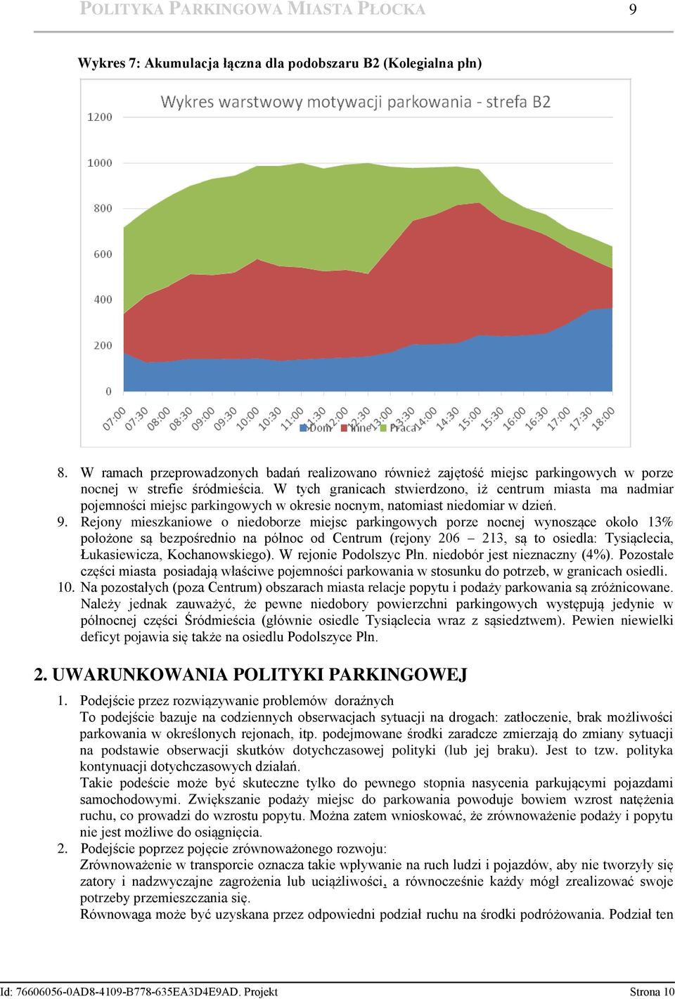 W tych granicach stwierdzono, iż centrum miasta ma nadmiar pojemności miejsc parkingowych w okresie nocnym, natomiast niedomiar w dzień. 9.